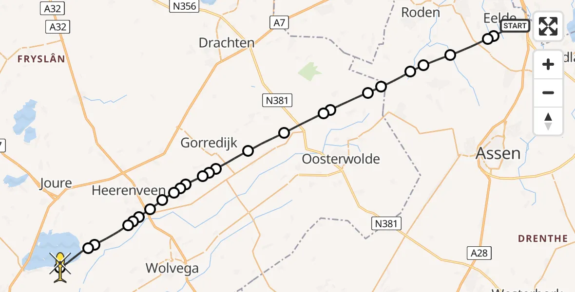 Routekaart van de vlucht: Lifeliner 4 naar Echten, Lugtenbergerweg