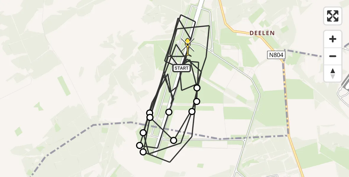 Routekaart van de vlucht: Politieheli naar Vliegbasis Deelen, Rolbaan
