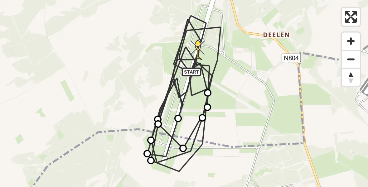 Routekaart van de vlucht: Politiehelikopter naar Vliegbasis Deelen, Rolbaan