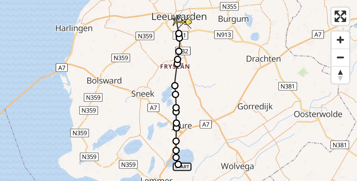 Routekaart van de vlucht: Lifeliner 4 naar Leeuwarden, TJ15J