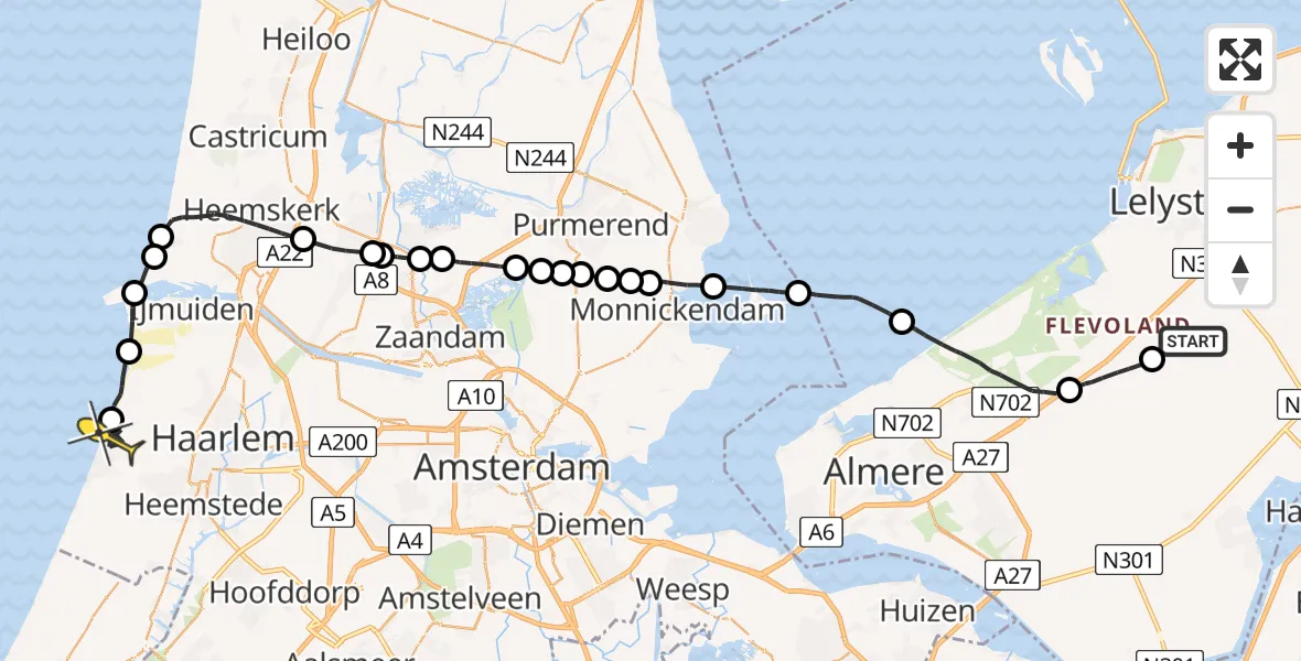 Routekaart van de vlucht: Ambulanceheli naar Zandvoort, Meerkoetentocht