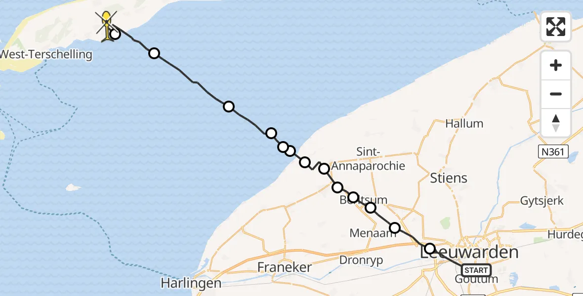 Routekaart van de vlucht: Ambulanceheli naar Landerum, Curaçaostraat