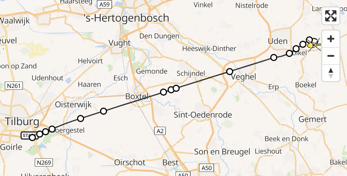 Routekaart van de vlucht: Lifeliner 3 naar Vliegbasis Volkel, Provincialeweg