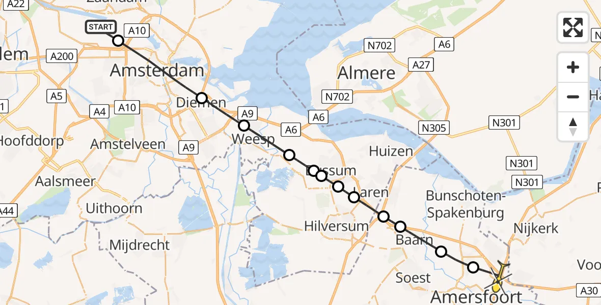 Routekaart van de vlucht: Lifeliner 1 naar Amersfoort, Maltaweg