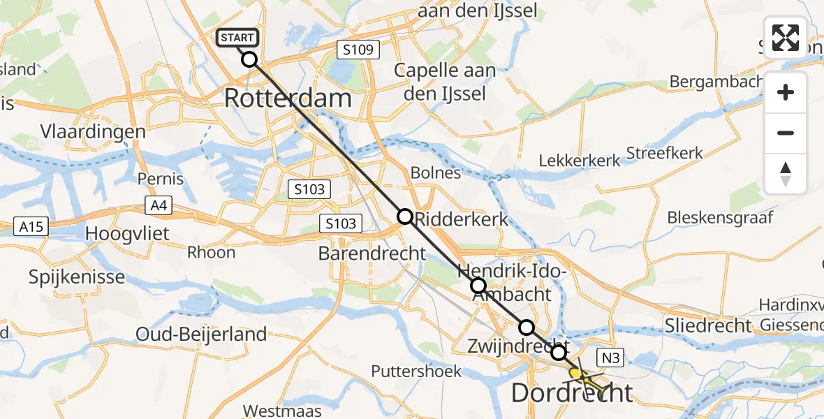 Routekaart van de vlucht: Lifeliner 2 naar Dordrecht, Deelenpad