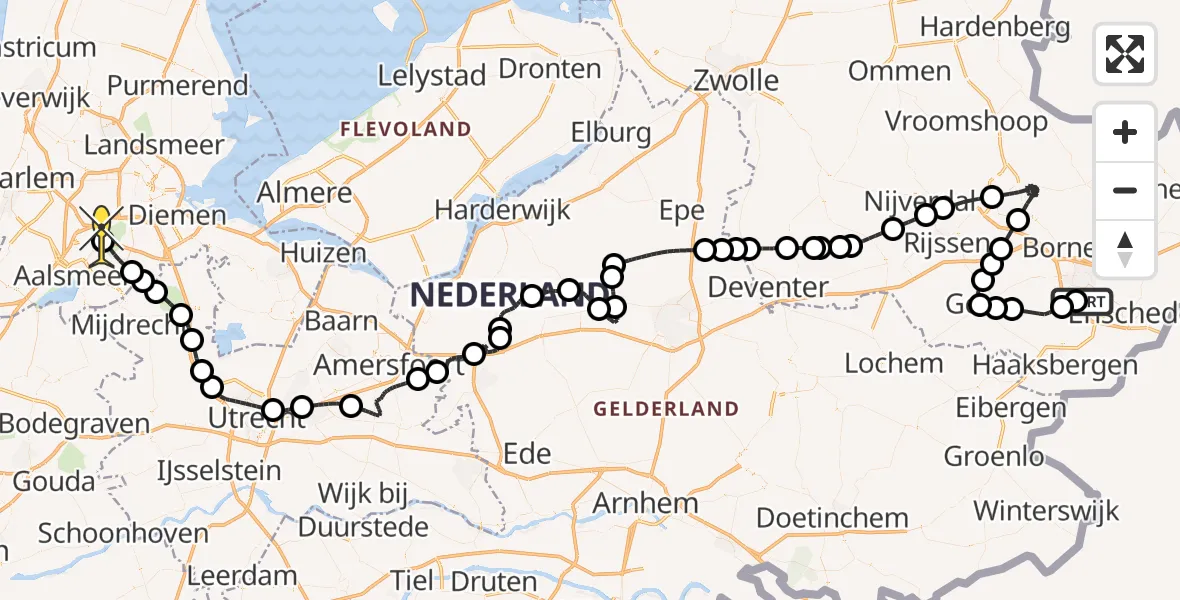 Routekaart van de vlucht: Politiehelikopter naar Schiphol, Wullenweg