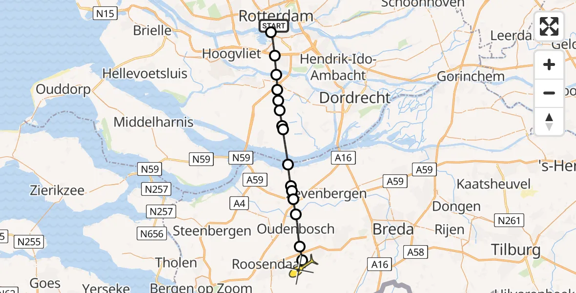 Routekaart van de vlucht: Lifeliner 2 naar Rucphen, Charloisse Hoofd