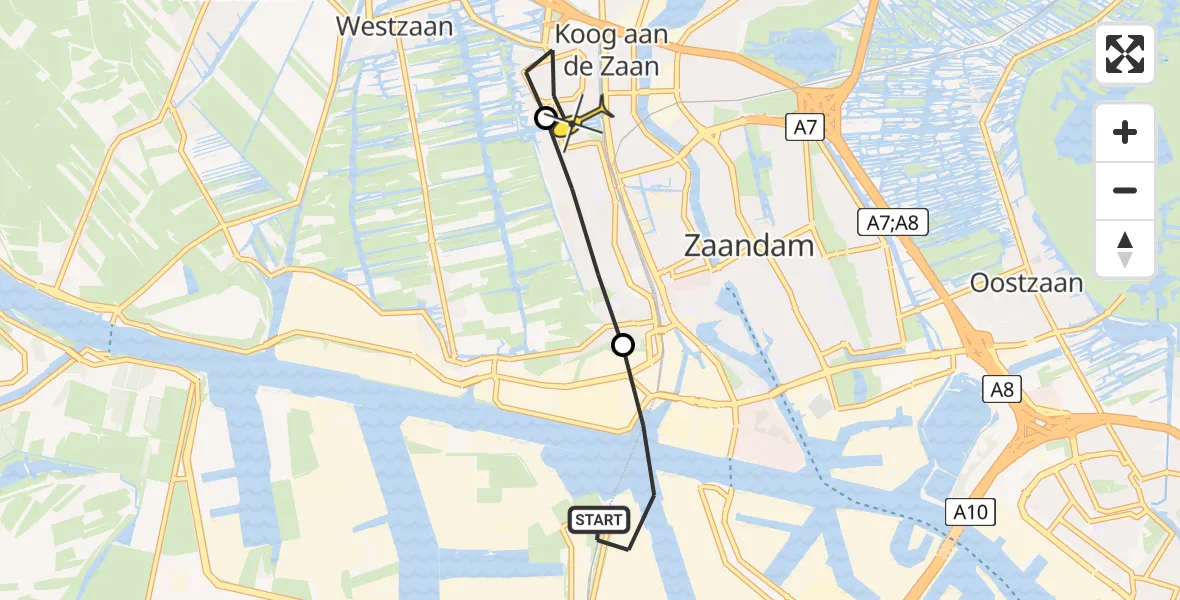 Routekaart van de vlucht: Lifeliner 1 naar Koog aan de Zaan, Capriweg