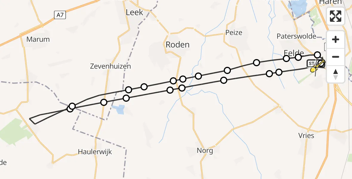 Routekaart van de vlucht: Lifeliner 4 naar Groningen Airport Eelde, Lugtenbergerweg