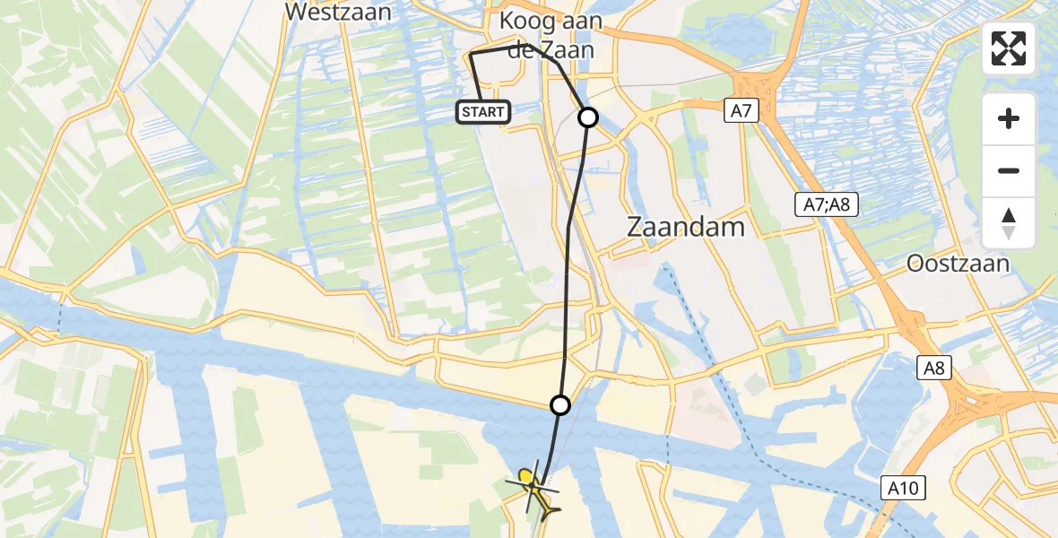 Routekaart van de vlucht: Lifeliner 1 naar Amsterdam Heliport, Matjesveld