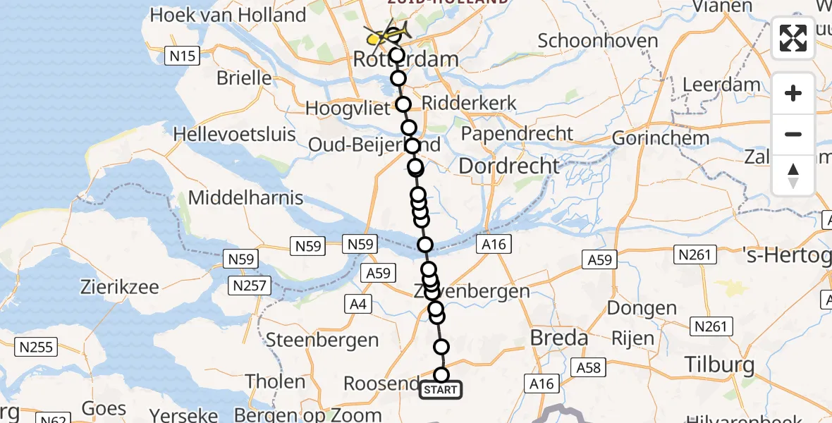 Routekaart van de vlucht: Lifeliner 2 naar Rotterdam The Hague Airport, Gastelsebaan