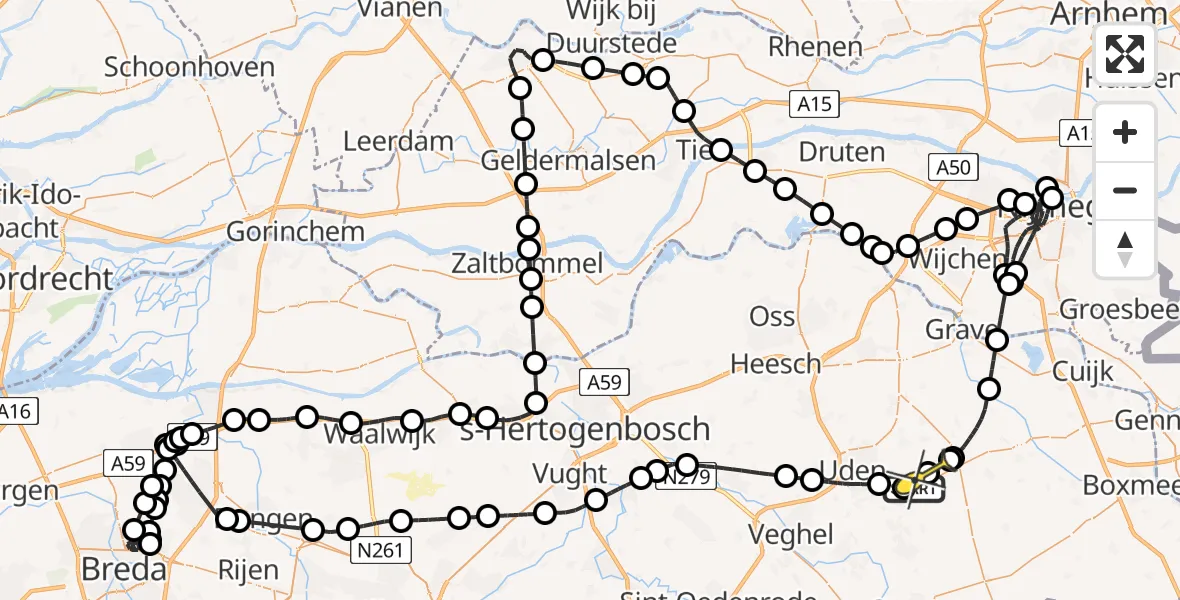 Routekaart van de vlucht: Politieheli naar Vliegbasis Volkel, Lagenheuvelstraat