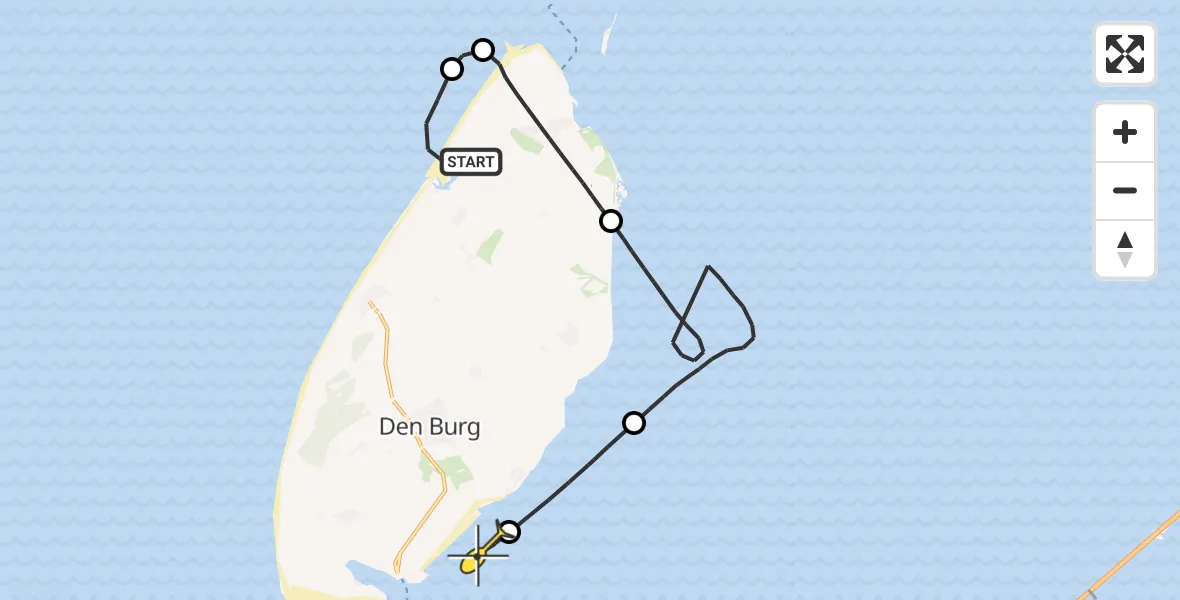 Routekaart van de vlucht: Kustwachthelikopter naar Den Hoorn, Naaktstrand Texel