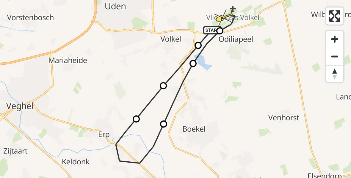 Routekaart van de vlucht: Lifeliner 3 naar Vliegbasis Volkel, Rechtestraat