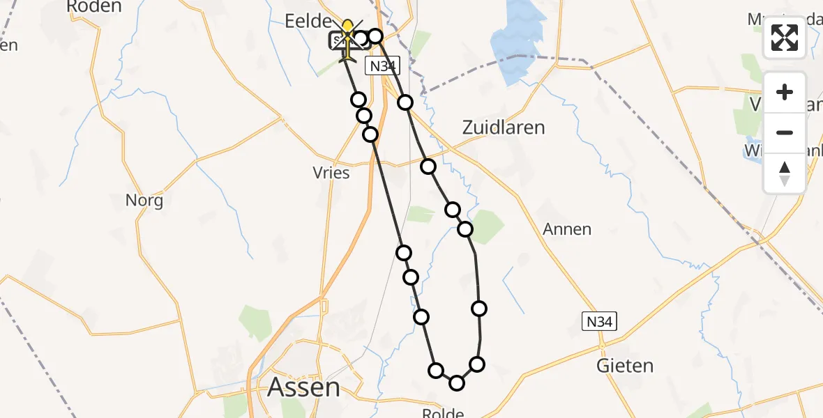 Routekaart van de vlucht: Lifeliner 4 naar Groningen Airport Eelde, Vissersweg