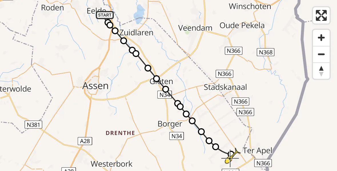 Routekaart van de vlucht: Lifeliner 4 naar Nieuw-Weerdinge, Vissersweg