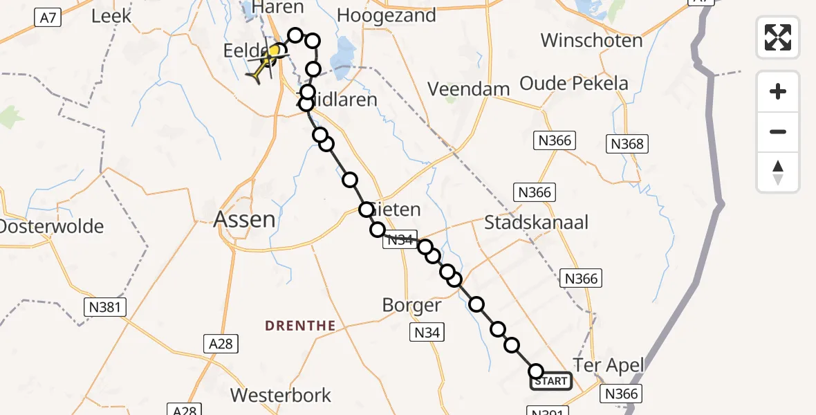 Routekaart van de vlucht: Lifeliner 4 naar Groningen Airport Eelde, Vledders