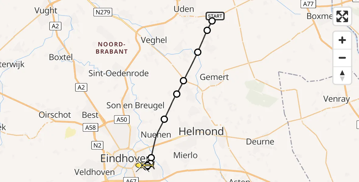 Routekaart van de vlucht: Lifeliner 3 naar Eindhoven, Rechtestraat