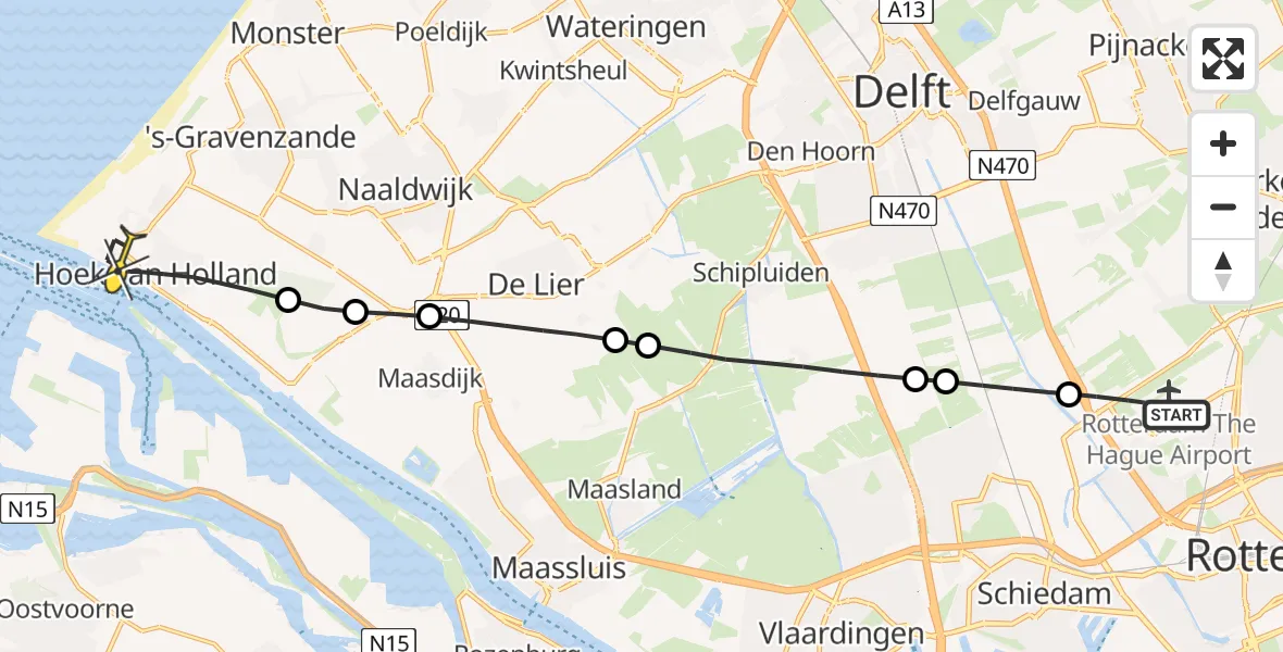 Routekaart van de vlucht: Lifeliner 2 naar Hoek van Holland, Stationsweg