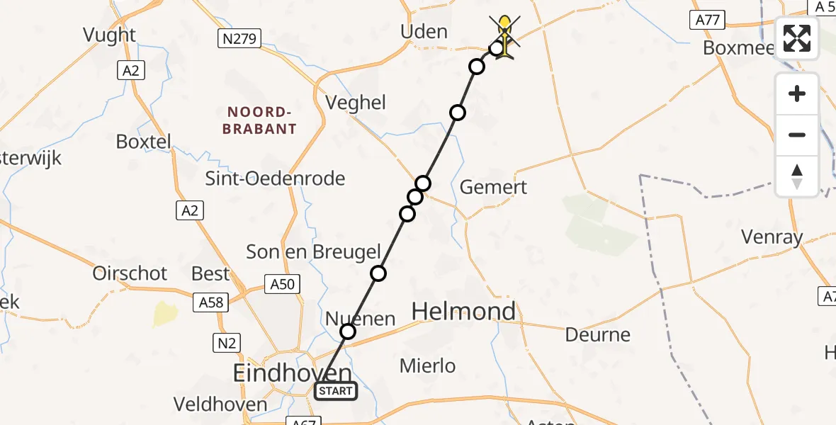 Routekaart van de vlucht: Lifeliner 3 naar Vliegbasis Volkel, Kanaaldijk-Noord