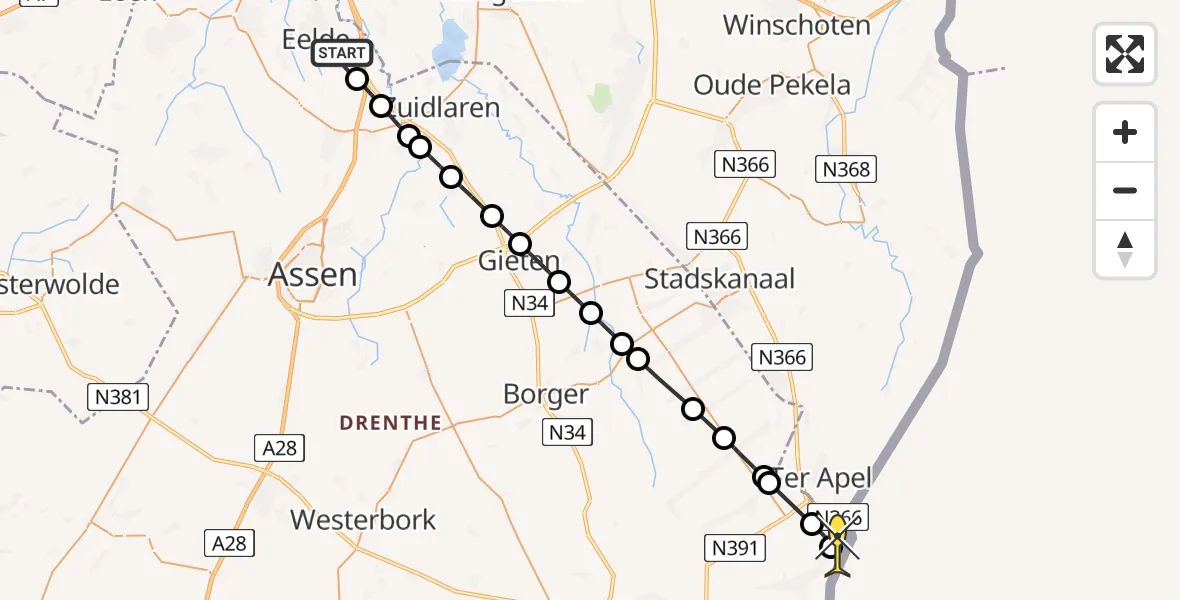 Routekaart van de vlucht: Lifeliner 4 naar Emmer-Compascuum, Vissersweg