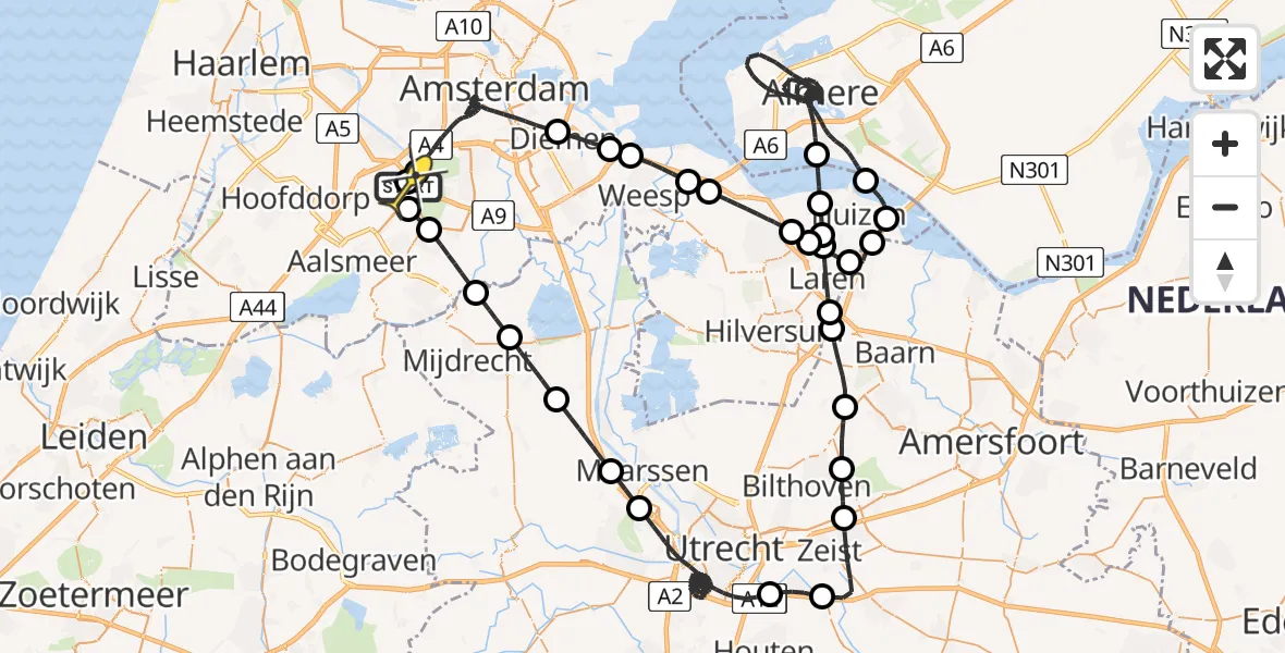 Routekaart van de vlucht: Politieheli naar Schiphol, Schipholdijk