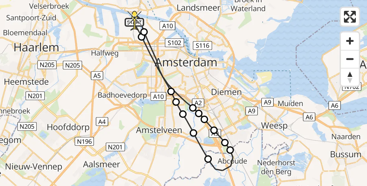 Routekaart van de vlucht: Lifeliner 1 naar Amsterdam Heliport, Corsicaweg