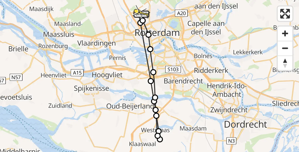 Routekaart van de vlucht: Lifeliner 2 naar Rotterdam The Hague Airport, Brandenburgbaan