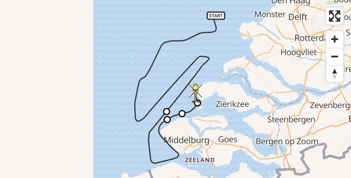 Routekaart van de vlucht: Politieheli naar Burgh-Haamstede