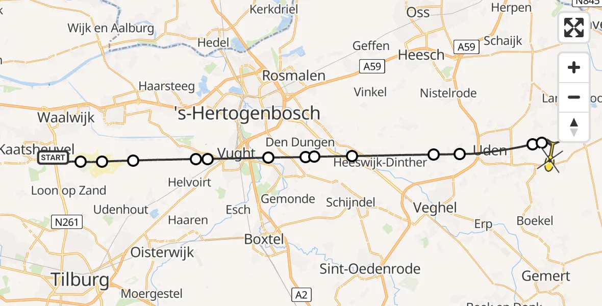 Routekaart van de vlucht: Lifeliner 3 naar Vliegbasis Volkel, Midden-Brabantweg