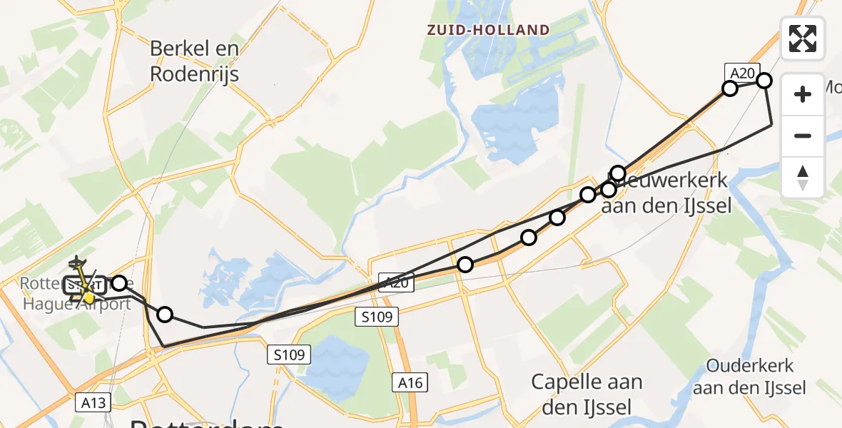 Routekaart van de vlucht: Lifeliner 2 naar Rotterdam The Hague Airport, Van der Duijn van Maasdamweg