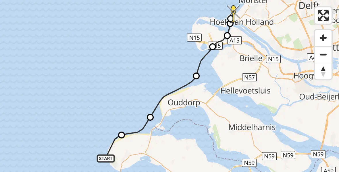 Routekaart van de vlucht: Politieheli naar Hoek van Holland, Verklikkerpad