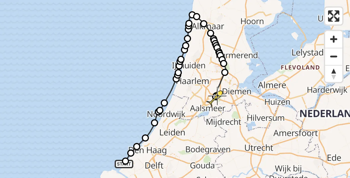 Routekaart van de vlucht: Politieheli naar Schiphol, Strandweg