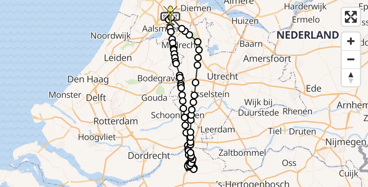 Routekaart van de vlucht: Politieheli naar Schiphol, Westerkimweg