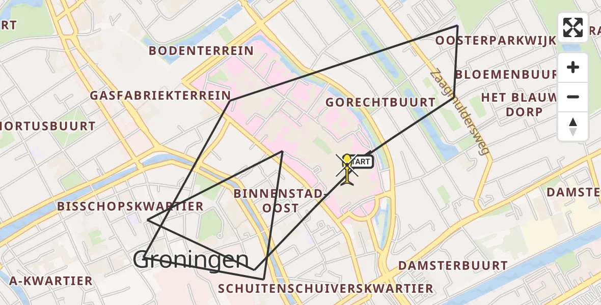 Routekaart van de vlucht: Lifeliner 4 naar Universitair Medisch Centrum Groningen, Weeshuisgang