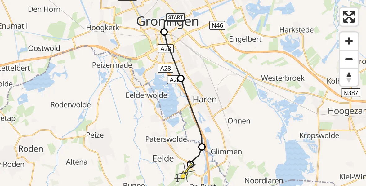 Routekaart van de vlucht: Lifeliner 4 naar Groningen Airport Eelde, Zwanestraat