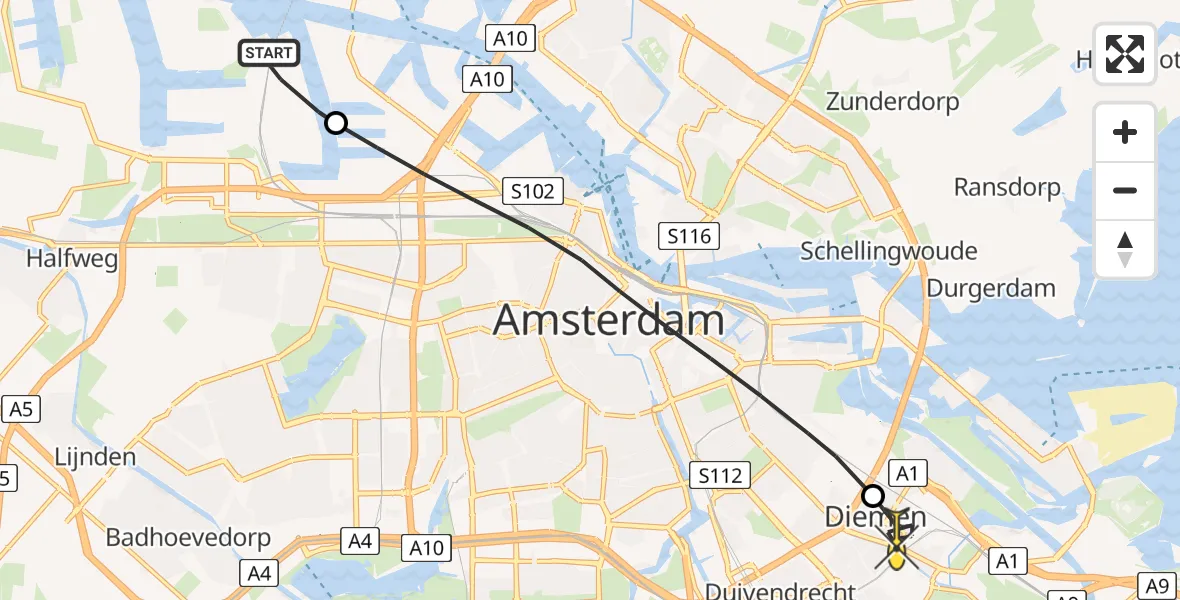 Routekaart van de vlucht: Lifeliner 1 naar Diemen, Westhaven