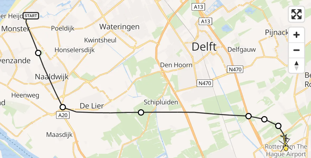 Routekaart van de vlucht: Lifeliner 2 naar Rotterdam The Hague Airport, Zwartendijk