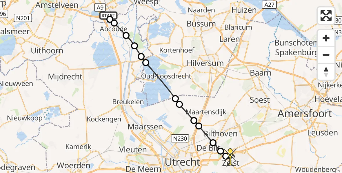 Routekaart van de vlucht: Lifeliner 1 naar Zeist, Haagwinde