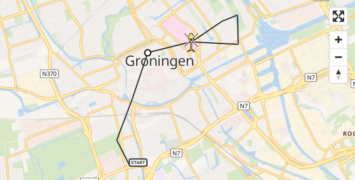 Routekaart van de vlucht: Lifeliner 4 naar Universitair Medisch Centrum Groningen, Emmasingel