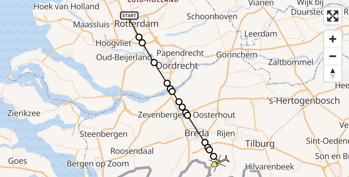 Routekaart van de vlucht: Lifeliner 2 naar Chaam, Rijs-en-daalpad