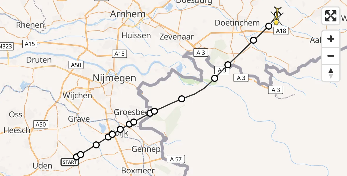 Routekaart van de vlucht: Lifeliner 3 naar Halle, Witte Dellen