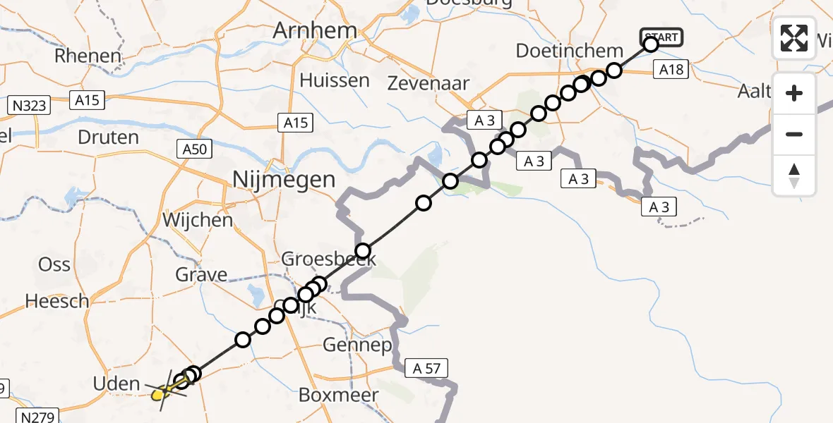 Routekaart van de vlucht: Lifeliner 3 naar Vliegbasis Volkel, Beneden Slinge