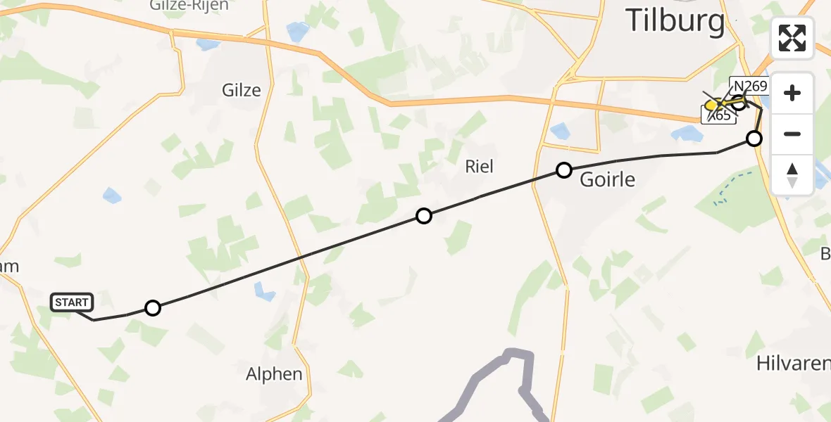 Routekaart van de vlucht: Lifeliner 2 naar Tilburg, Chaamseweg