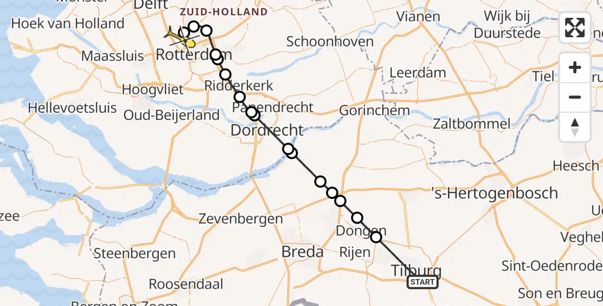 Routekaart van de vlucht: Lifeliner 2 naar Rotterdam The Hague Airport, Jan Truijenlaan