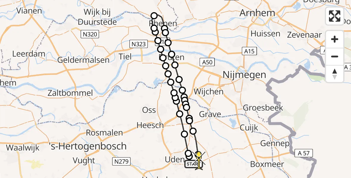 Routekaart van de vlucht: Lifeliner 3 naar Vliegbasis Volkel, Jagersveld