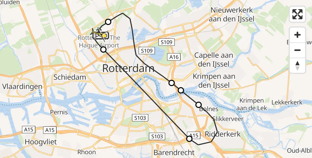 Routekaart van de vlucht: Lifeliner 2 naar Rotterdam The Hague Airport, Pilotenpad