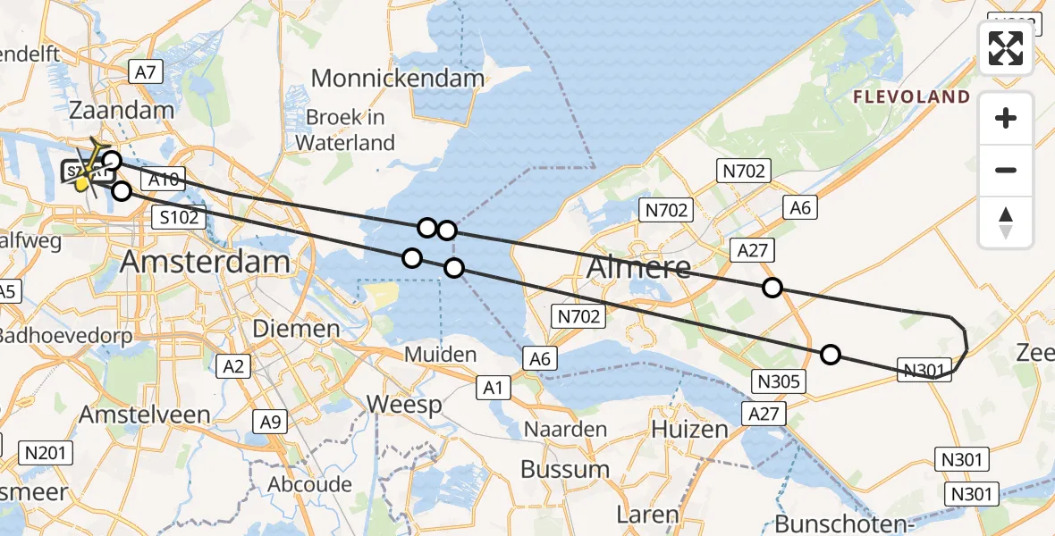 Routekaart van de vlucht: Lifeliner 1 naar Amsterdam Heliport, Maltaweg