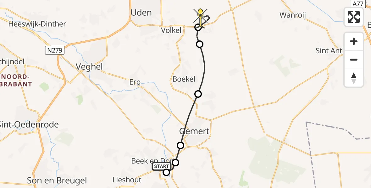 Routekaart van de vlucht: Lifeliner 3 naar Vliegbasis Volkel, Brugstraat