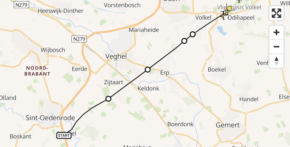 Routekaart van de vlucht: Lifeliner 3 naar Vliegbasis Volkel, Lieshoutseweg